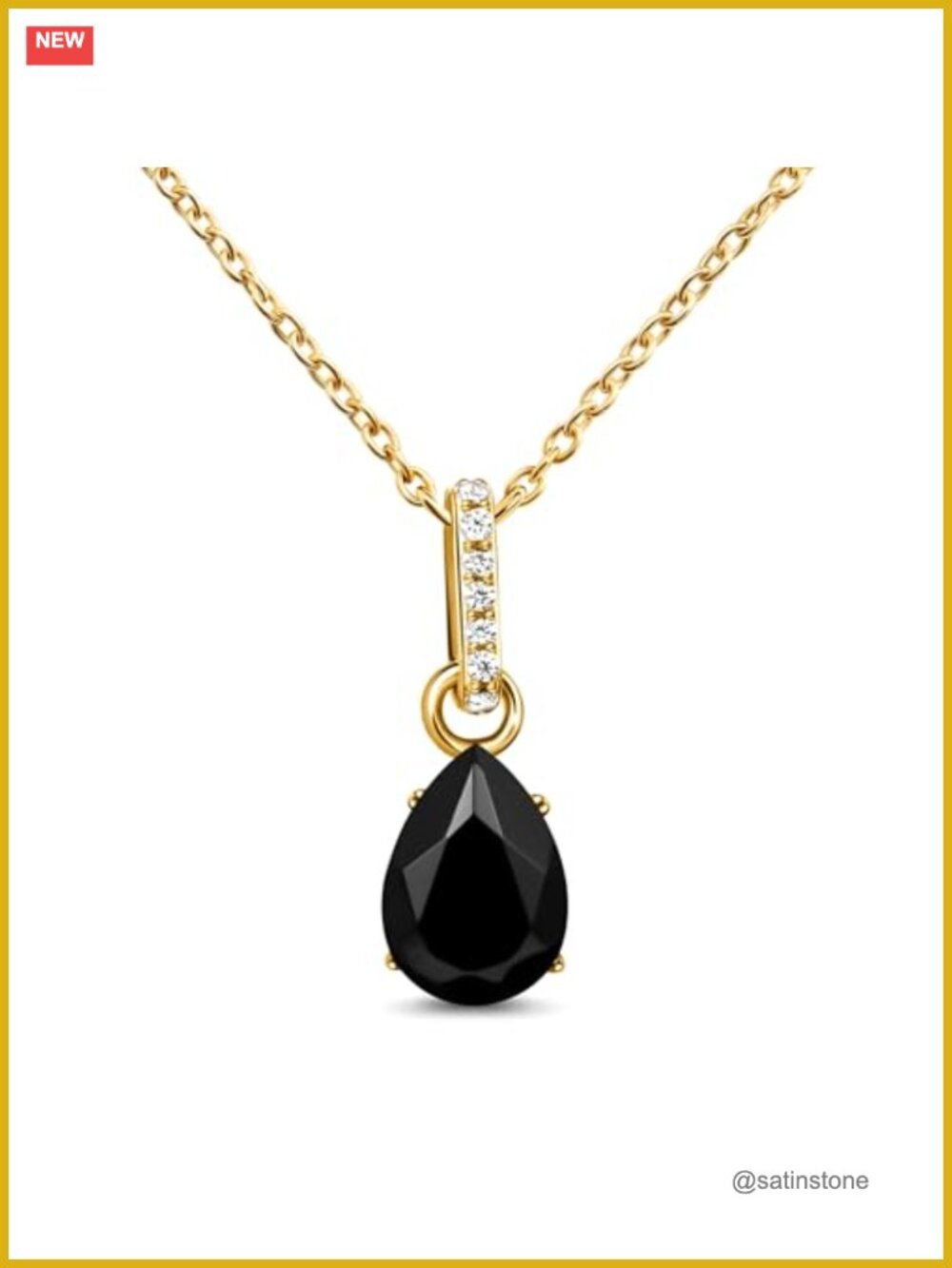 Black Onyx Pendant Necklace 925 Sterling Silver 18k Gold Plated